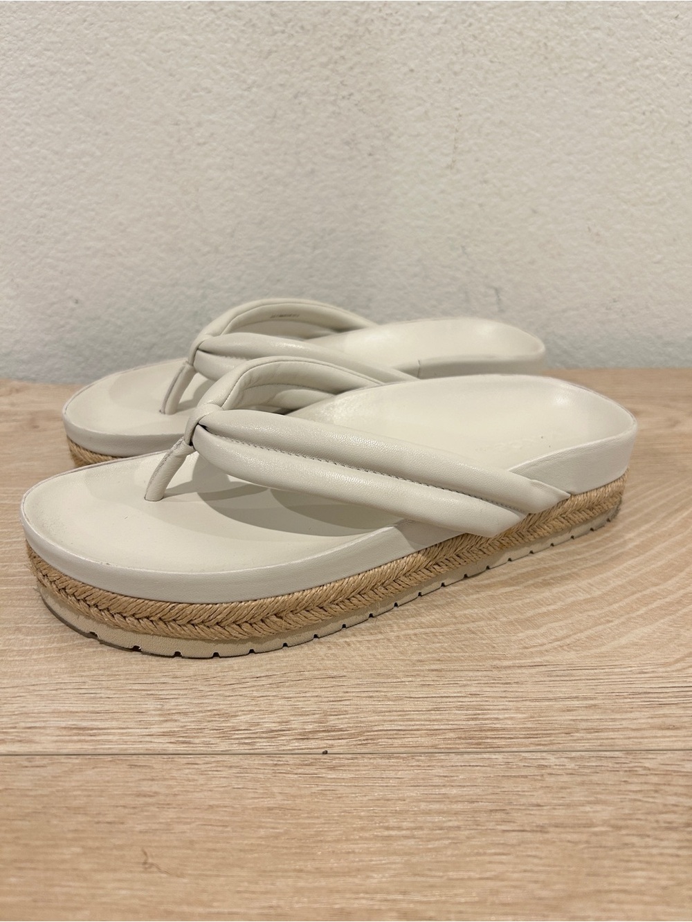 Vince Forest Leather Platform Sandals in Ivory, Size 7.5